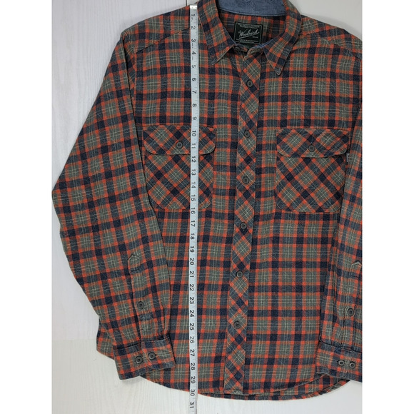 Woolrich Trout Run Mens M Flannel Shirt Plaid Orange Blue Long Sleeve Cotton - Picture 10 of 15